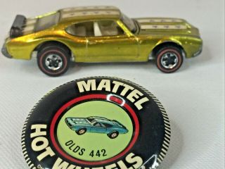 Rare Hot Wheels Redline 1969 Olds 442  W/ Metal Button Mattel Inc.