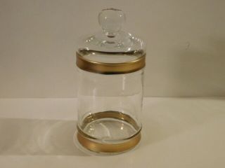 Vintage Italian Italy Art Deco Glass Gold Striped Apothecary Medicine Jar Lid