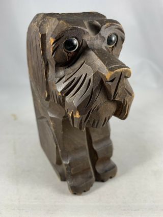 Antique German Black Forest Carved Wood Dog Glass Eyes Pen Pencil Holder