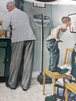 Vintage “at The Doctor’s Office” Norman Rockwell Print 12 X 15 " Litho On Canvas