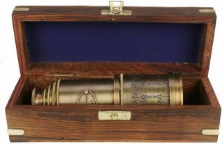 Brass Antique Vintage 20 " Victorian Marine Telescope Wooden Box Spyglass Gift