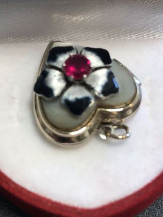 Antique Vintage Gold Filled Heart Shaped Locket Charm Drop with Enamel Flower 3