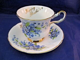 Vintage Royal Windsor Tea Cup And Saucer - Happy Birthday - Made In England