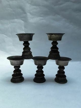 Antique Himalayan Temple butter fat lamps 2