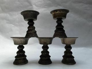 Antique Himalayan Temple butter fat lamps 3
