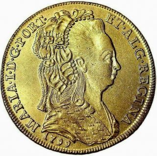 Rare.  Maria I.  Portugal 6400 Reis 1799 Lisbon Gold 14.  32 Grams 32 Mm.  Ef/ef -