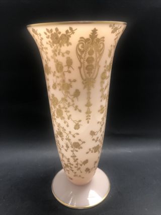 11” Antique Cambridge Glass Crown Tuscan Rosepoint Vase Pink Gold Encrusted