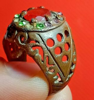 Ancient Bronze Ring Roman Rare Legionary Artifact Authentic Red Stone