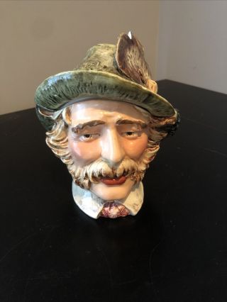 Antique Ceramic Tobacco Jar Man With Hat 6566 4x7” H 25