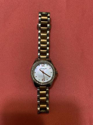 Vintage Coach Watch Two Tone Mother Of Pearl And Rhinestone