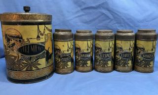 Early Spice Tin Set Canister General Store American Can Co.  Litho Rare Vintage