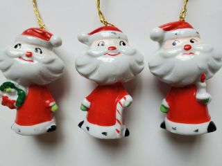 Vintage Holt Howard? Cute Santa Claus Set Of 3 Ceramic Ornaments Japan Mcm Rare