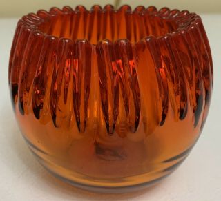 Rare Mid Century Blenko Glass Amberina Vase Ribbon Crimped Rose Bowl Vintage 538