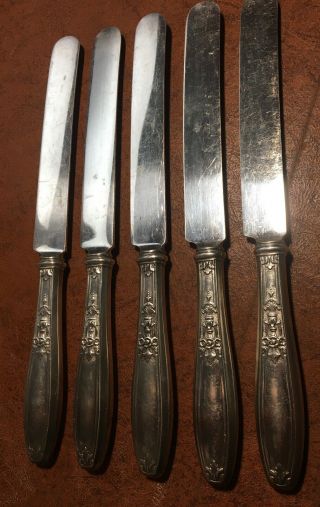 Five (5) 1847 Rogers Ambassador Hollow Handle Plated Blade Dinner Knives 9 - 5/8 "