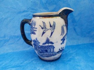Antique 1907 Buffalo Pottery Blue Willow Cream Pitcher 2