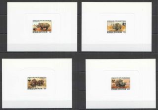 F0403 1983 Central Africa Wwf Wild Animals Rhinos Rare Cardboard 4bl Mnh