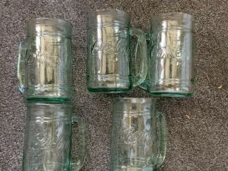 Rare Set Of 5 Green Blue Coke Coca Cola Glass Mugs Steins W/ Handles 16 Oz Float