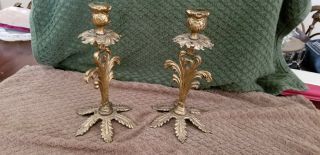 Antique Art Nouveau Victorian Cast Brass Candle Stick Holder 8 1/2 " Tall Solid