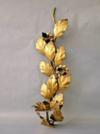 Vintage Gold Gilt Metal Leaf Wall Sconce Candle Holder 19  T