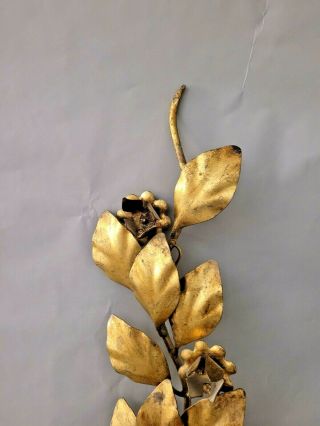 Vintage Gold Gilt Metal Leaf Wall Sconce Candle Holder 19  T 3