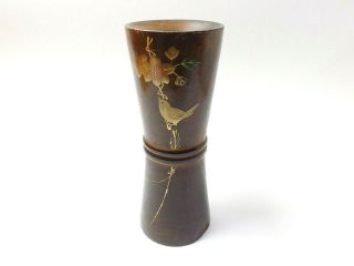 Japanese Antique Vintage Makie Lacquer Paulownia Wood Kaki Vase Chacha