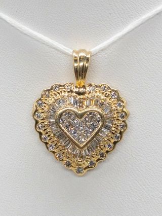 Rare $5000 3ct Vs H Princess Cut Baguette Diamond 14k Yellow Gold Heart Pendant
