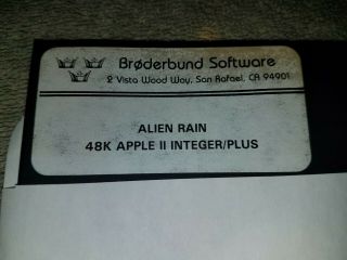 1980 Broderbund Software Rare Alien Rain 48K Apple Integer/Plus 2