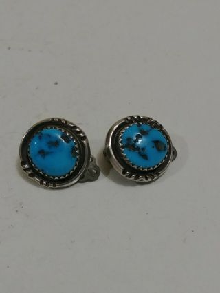 Vintage Southwestern Old Pawn Sterling Silver Turquoise Clip - On Earrings