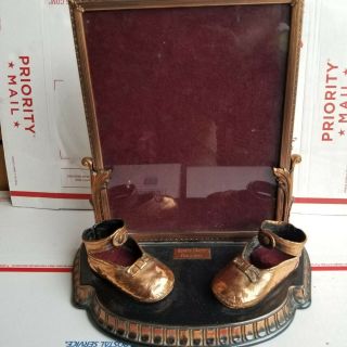 Antique Bronze Metal Baby Shoes Picture Photo Frame.