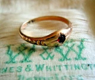 Antique Victorian Gold Fill Garnet Small Pinky Ring,  Sz 3.  5,  Lion Mark On Band