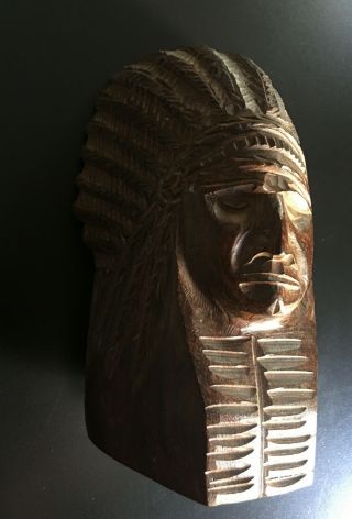 Vntg Carved Ironwood Indian Chief Head/bust Sculpture