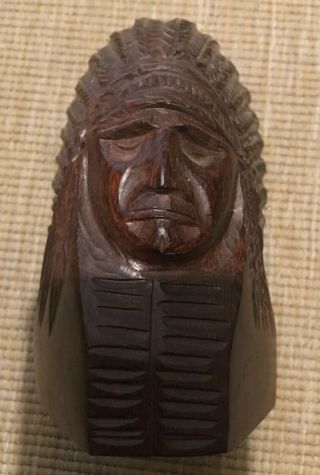 VNTG CARVED IRONWOOD INDIAN CHIEF HEAD/BUST SCULPTURE 2