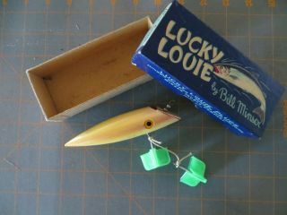 Vintage Lucky Louie Pearl Pink Wooden Salmon Plug - 4 3/4 Inch