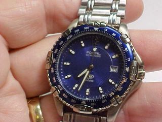 Mans Fossil Blue Watch Divers Style With Blue Dial And S/s Band Model