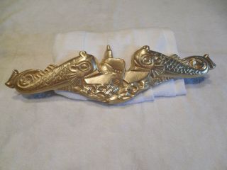 Vintage Heavy Solid Brass Ornate Fish With Boat