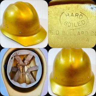 Vintage Rare Gold Bullard 502 Aluminum Hard Boiled Hard Hat Ironworker