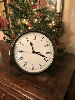 Pottery Barn Pocketwatch Desk Clock Antique Bronze Finish With Easel 8 1/2 "