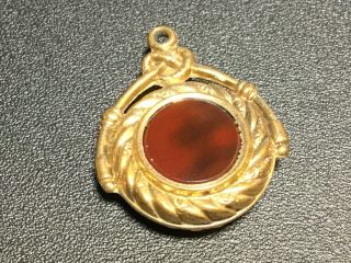Antique Vintage Gold Filled Watch Fob Charm With Carnelian & Sardonic Intaglio