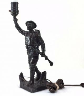 Viquesney Art Table Lamp Extremely Rare Antique Wwi American Doughboy Statue