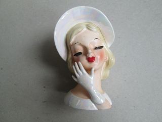 Vintage 1115 Lefton Porcelain Girl,  Woman,  Head Vase Rare Pearlescent Finish