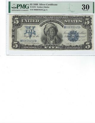 1899 $5 Silver Certificate Fr278 Pmg 30 Vf Teehee/burke,  Rare Chief