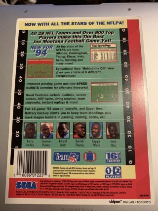 RARE NFL Football ‘94 (Sega Genesis) - Toys “R” Us VIDPro Display Card 2