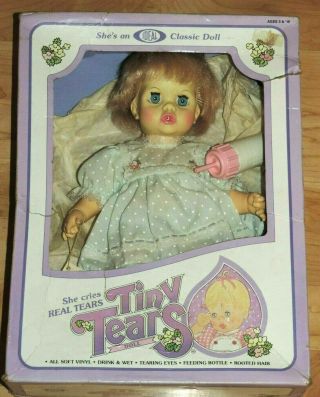 Vintage 1982 Ideal Tiny Tears Doll 1367 - 2 Dress Panties Box Bottle