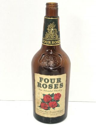 Vintage Four Roses Whisky Empty Bottle Paper Labels Rare 4/5 Quart
