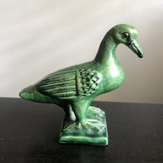 Rare 18th / 19th C Antique Chinese Green Glazed Pottery Duck Bird Art Sculpture