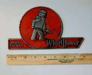 Rare Vintage Iron Fireman Whirl Power Furnace Boiler Metal Nameplate Emblem