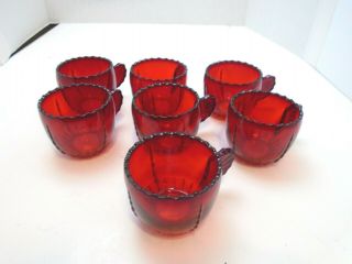 Vintage Ruby Red Depression Glass Cup Set Of 7 Punch Bowl Cup Scallop Edge Rare