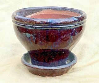 Rare Early American 19th Century Redware Flower Pot Planter
