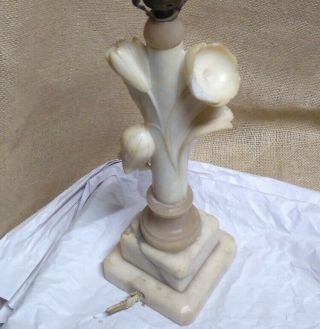 Antique French Art Deco Alabaster Marble Lamp Carved Flowers Art Nuevo Rare U - R