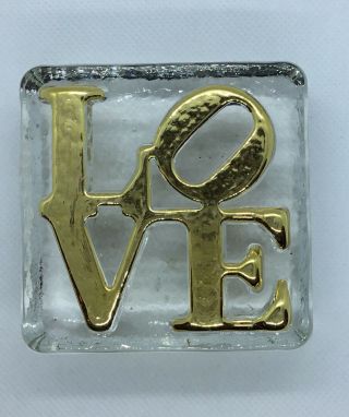 Vintage Robert Indiana Love Sculpture Gold Glass Paperweight Pop Art Figure Rare